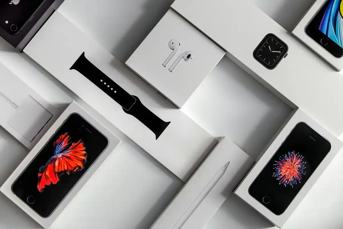 A selection of apple items on a table