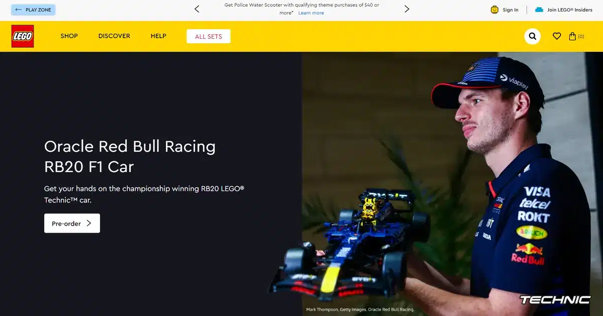 Lego's website showing their latest formula 1 collaboration