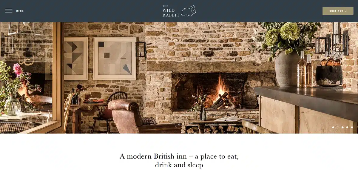 The Wild Rabbit's small business website showing their rugged and cozy locale