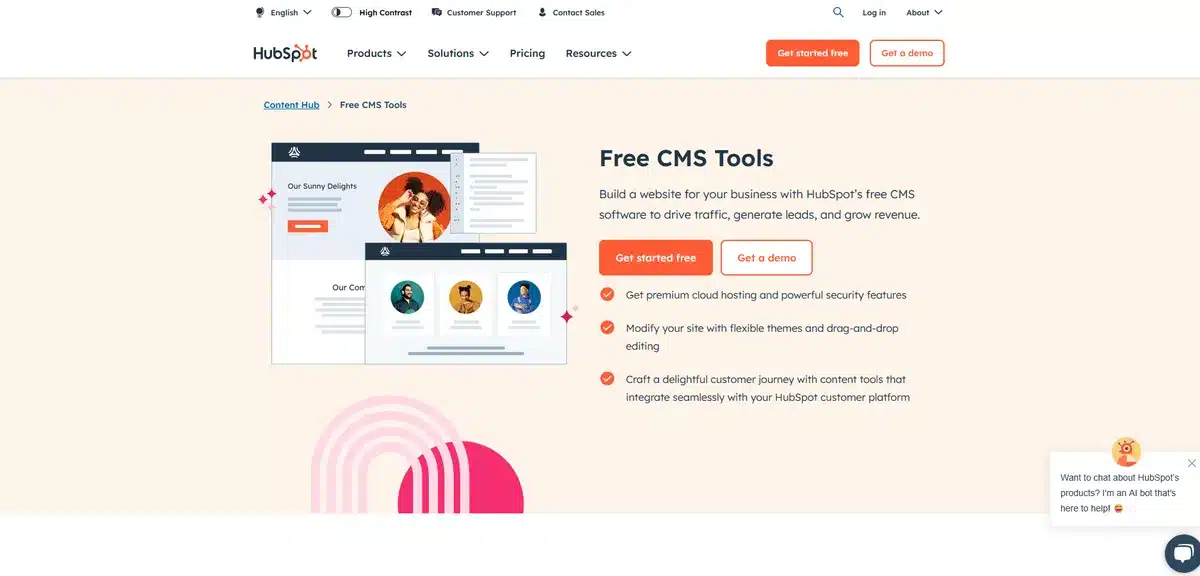 HubSpot's Website showing their CMS tool.