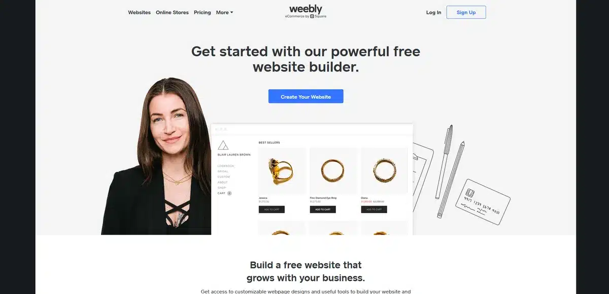 Weebly's website showing an example of a website made with their CMS builder