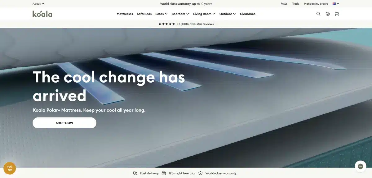 Koala's headless architecture website showing a video of their mattress tech