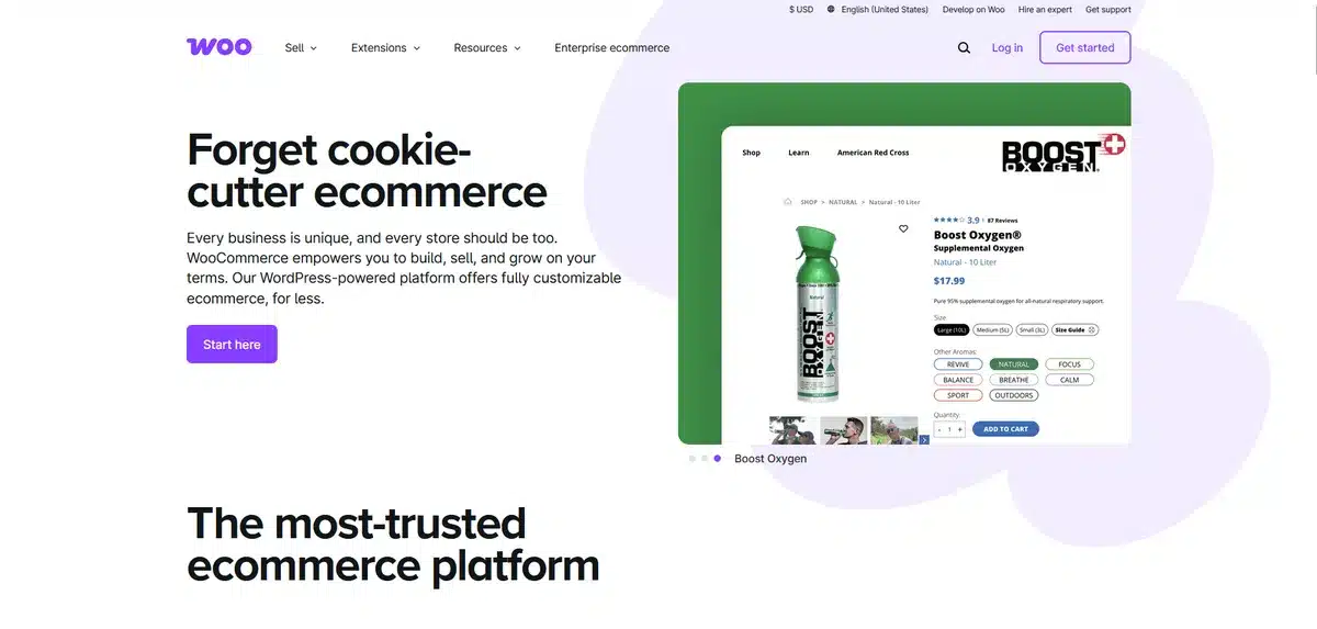 WooCommerce's website showing an example of their ecommerce builder