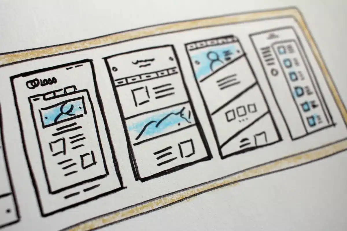 drawn illustration of four different eCommerce website designs