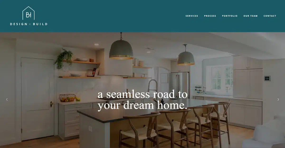 BH Design Build website showing their latest projects as a slideshow