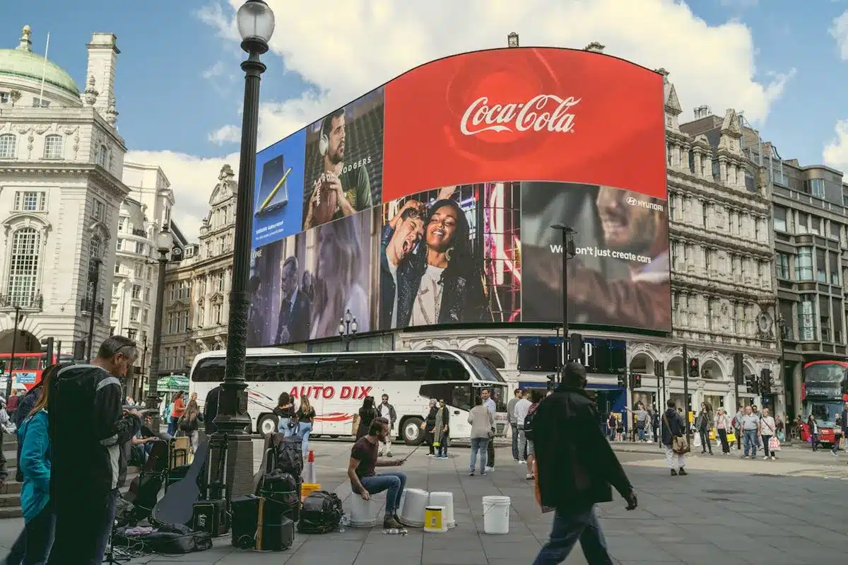 coca cola ad in a city