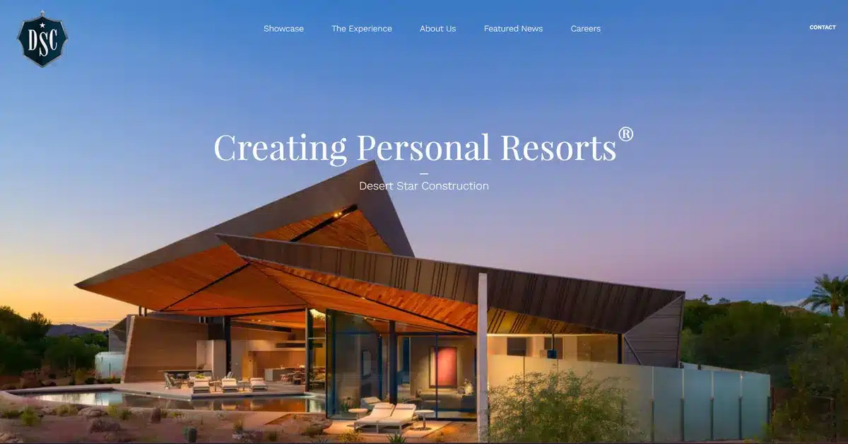 Desert Star Construction website showing their project ideas on their homepage