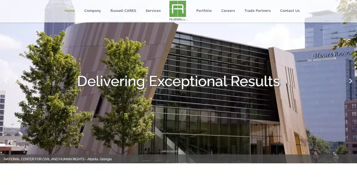 HJ Russell Construction Website showing their biggest projects in a slideshow