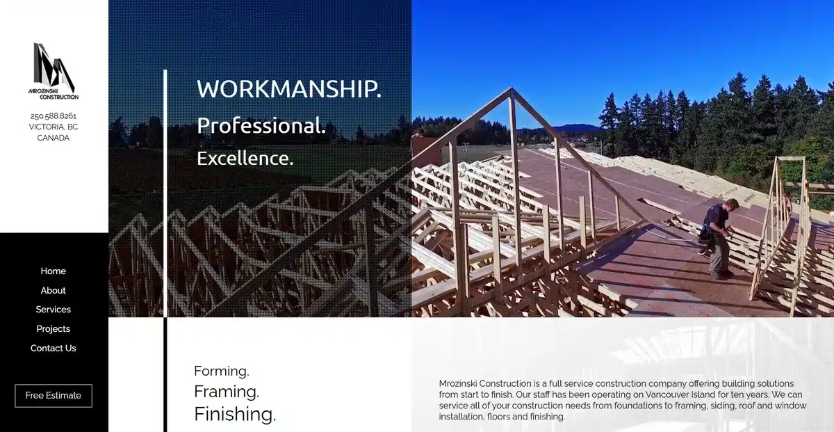 Mrozinski construction website showing how they work on a roofing project
