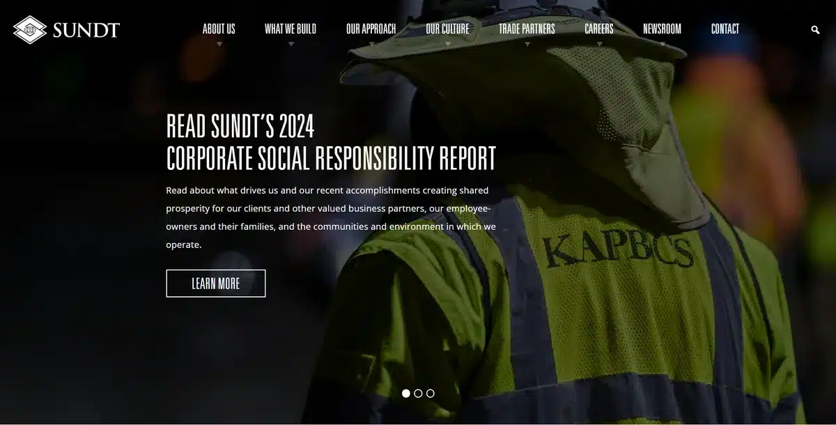 SUNDT Construction website showing their latest work