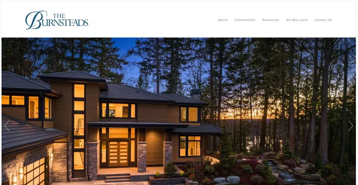 The Burnstead Construction Company showcasing their latest projects on their homepage