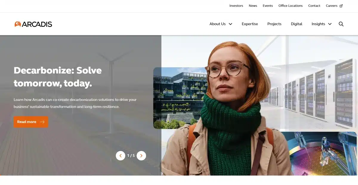 ARCADIS business website with a slideshow of their latest news and events