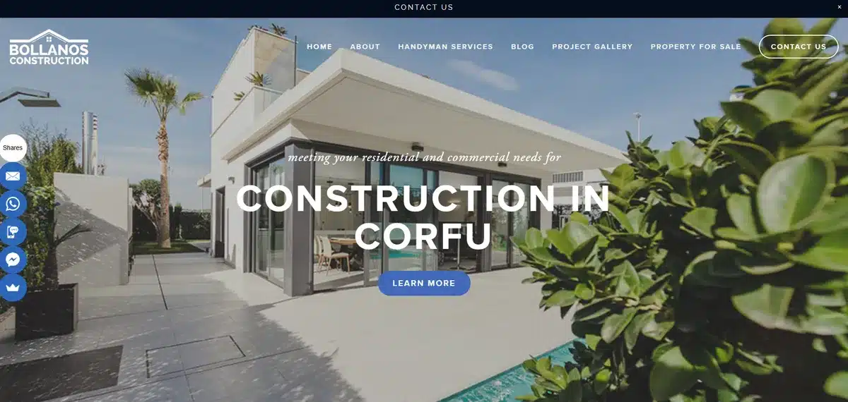 construction corfu website showing their latest residential project