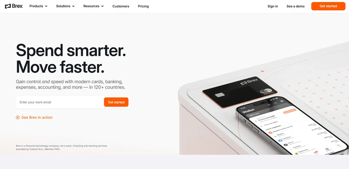 Brex business website showing their latest product