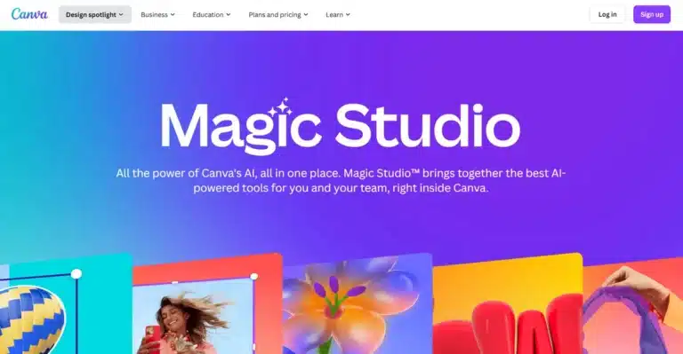 Canva Magic Studio's business website with their slogan