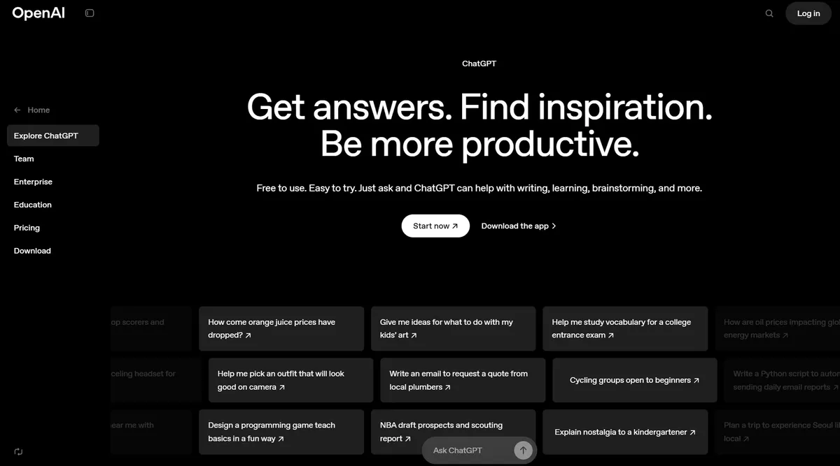 ChatGPT's business page