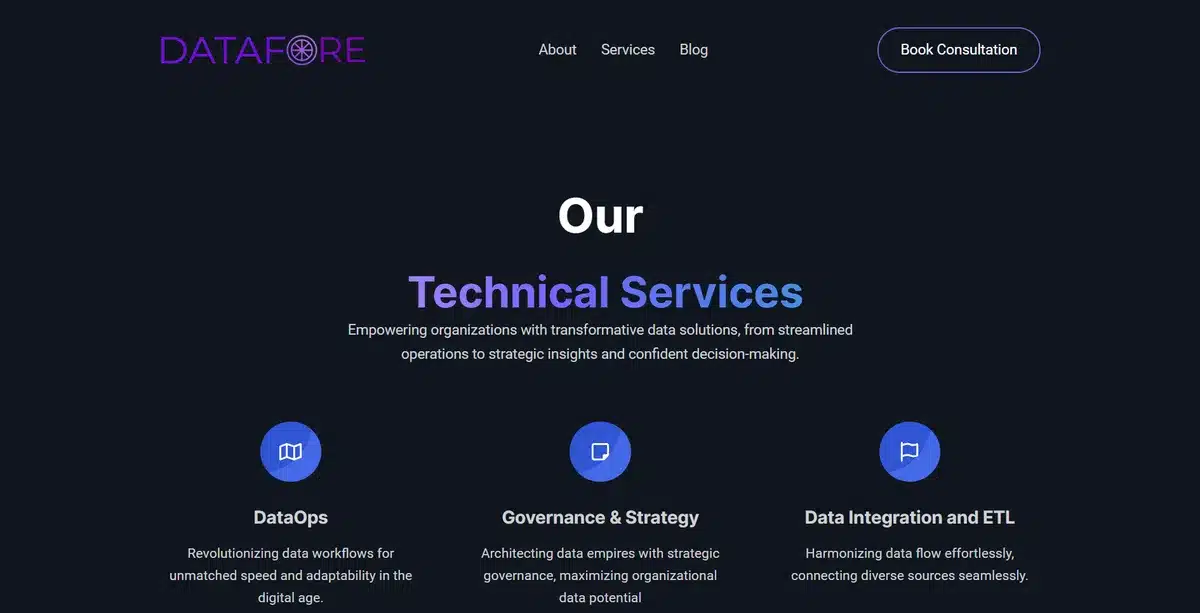 Datafore service page web design