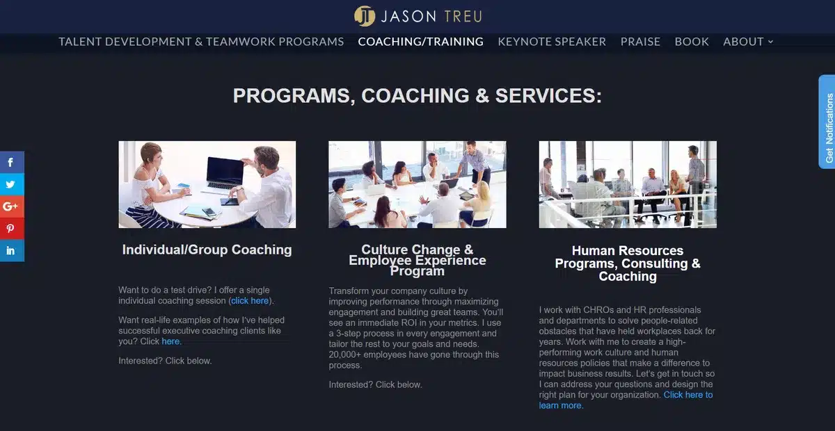 Jason Treu's service page web design