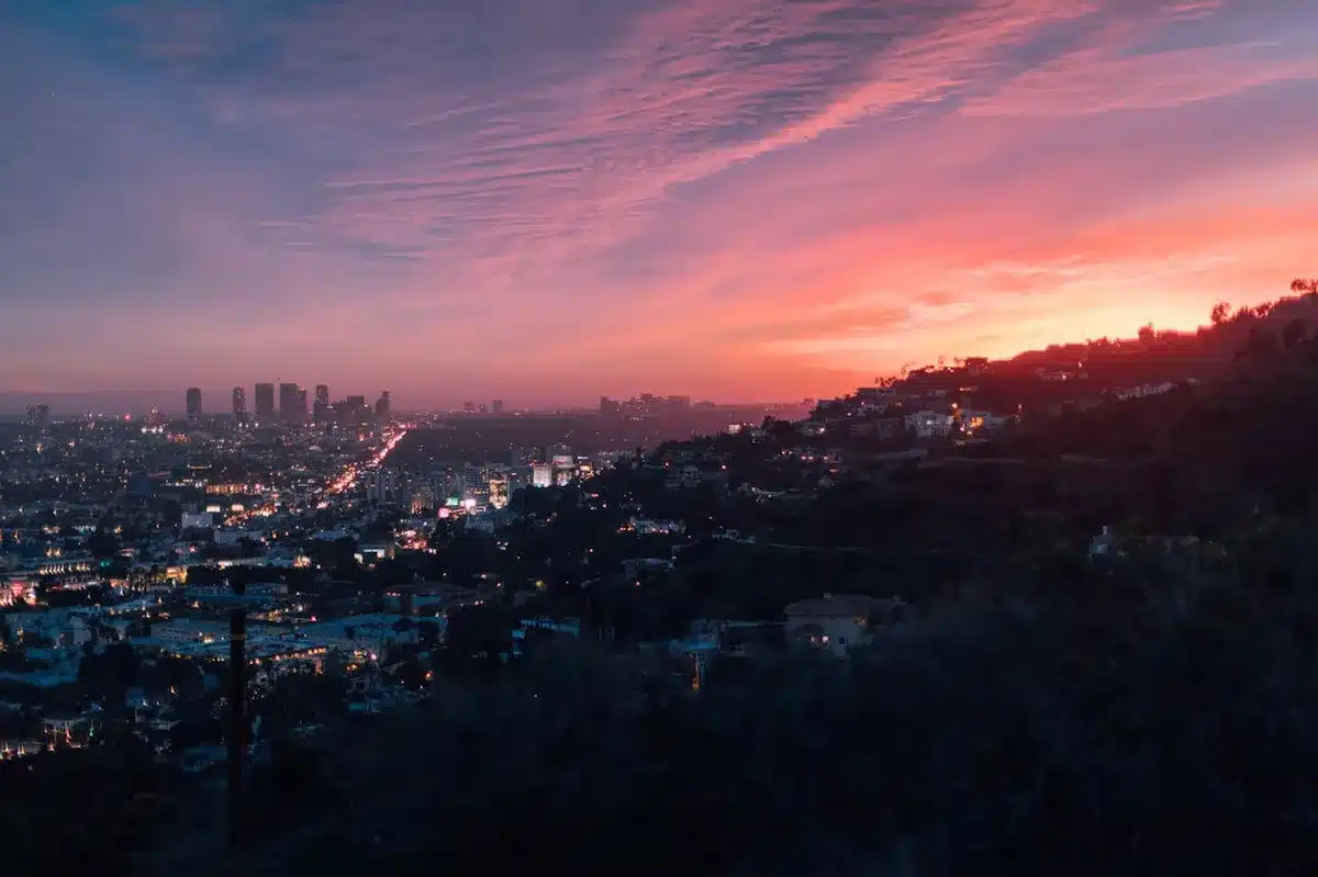 Los Angeles seen from a hill while the sun is setting