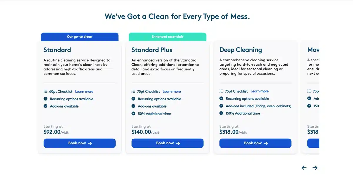 Myclean service page web design