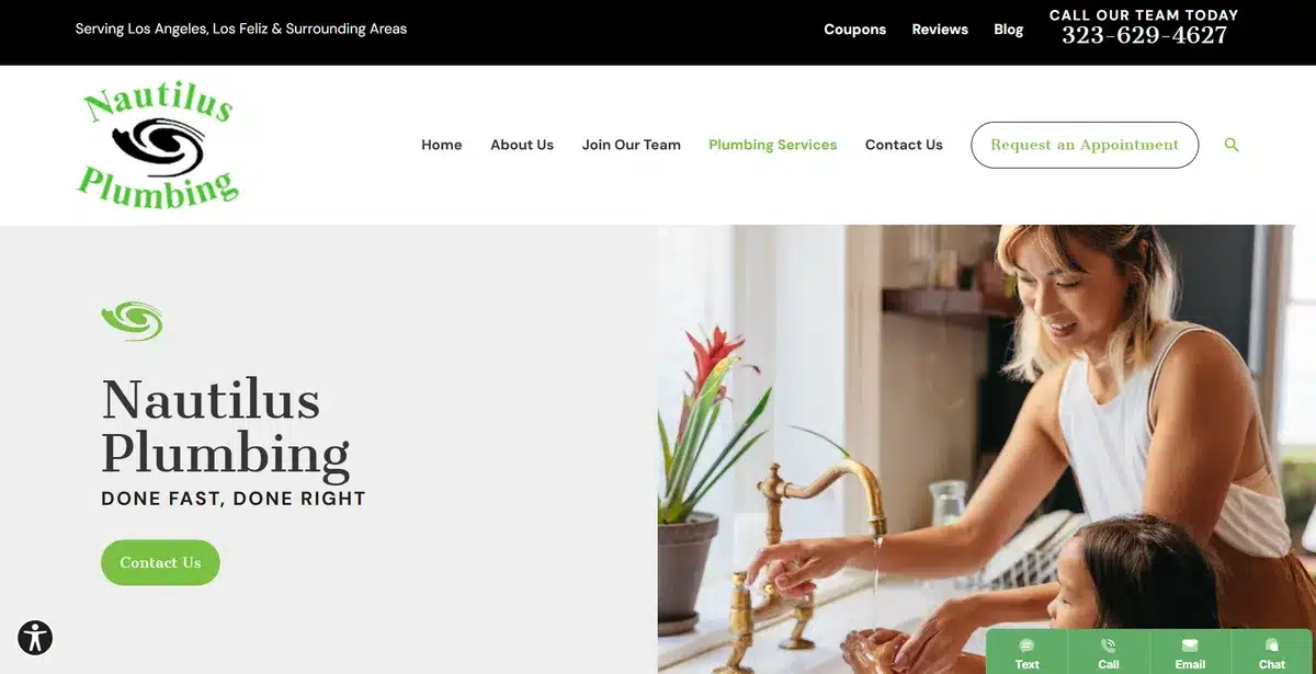 Nautilus Plumbing service page web design