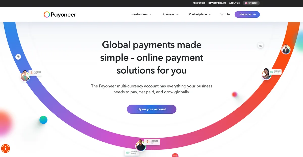 Payoneer business website explaining what their product does 