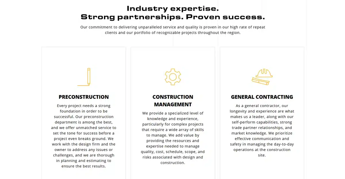 SNYDER Construction Group service page web design