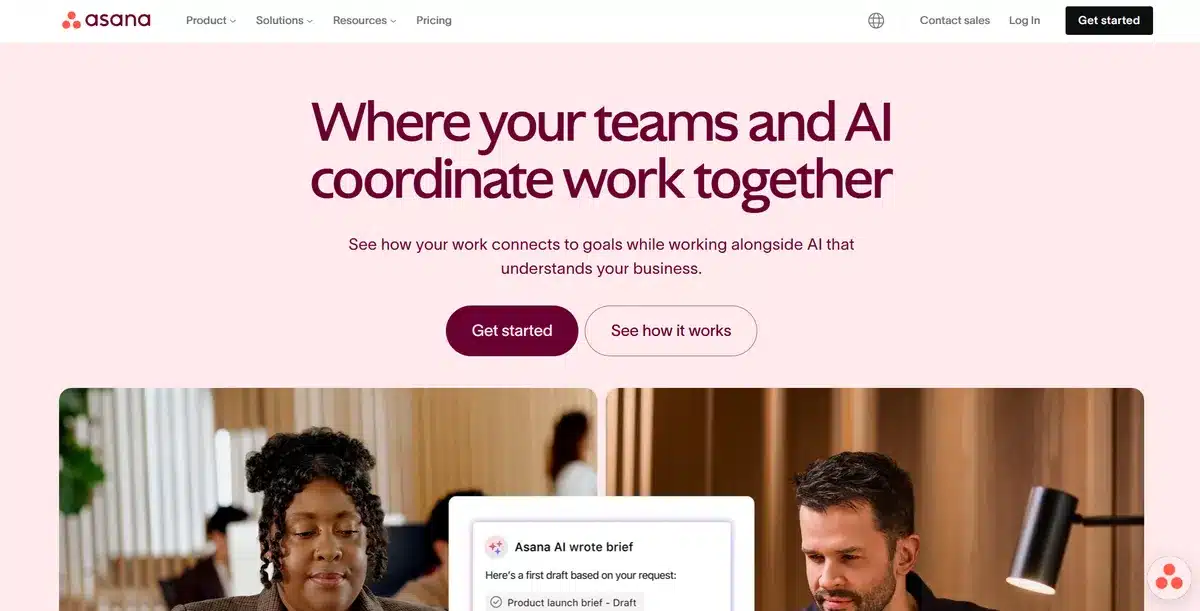 Asana B2B website showcasing their service and how it can help your team's productivity
