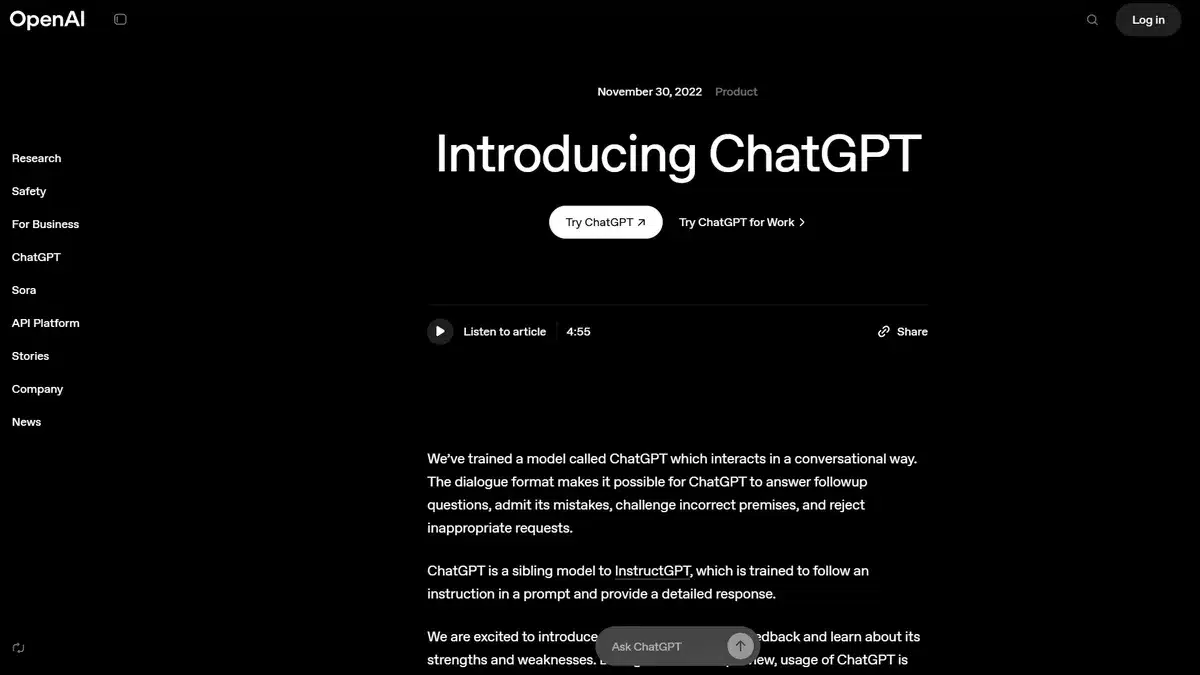 OpenAI business page explaining how ChatGPT works