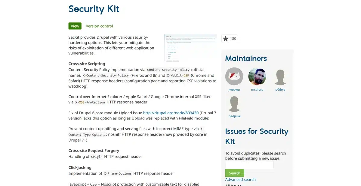 Drupal module Security Kit page explaining their module