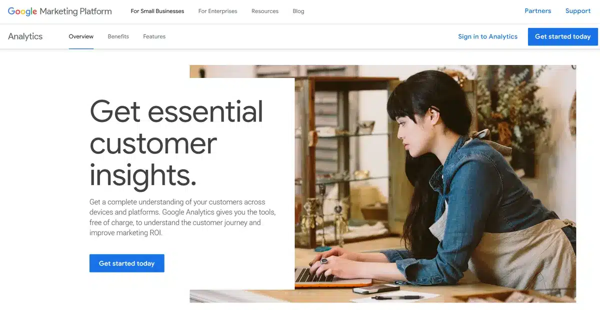 Google analytics business page explaining their product