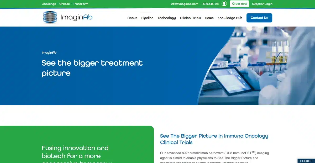 ImaginAb business website explaining what they offer and do