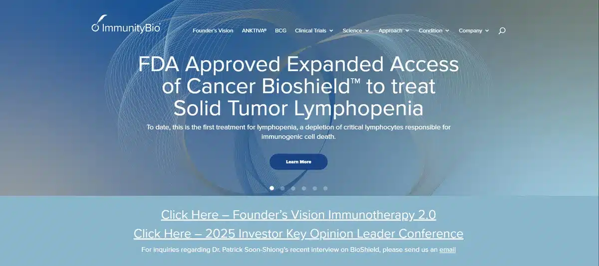 ImmunityBio business website explaining what their latest product does