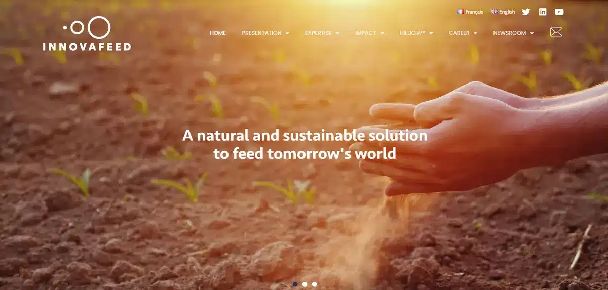 InnovaFeed business website explaining what their main goal is 