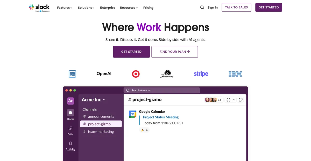 Slack B2B website showcasing their service in a video