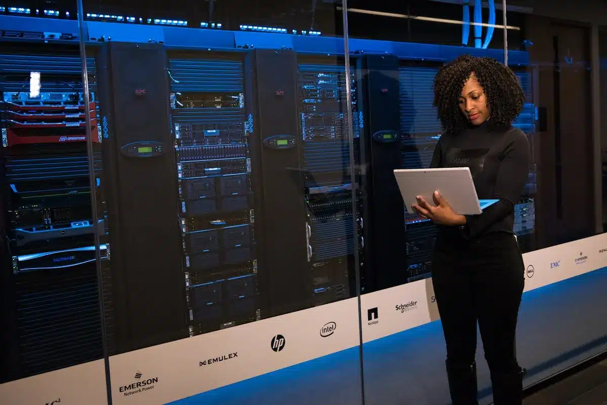 Worker checking servers for a San Francisco startup