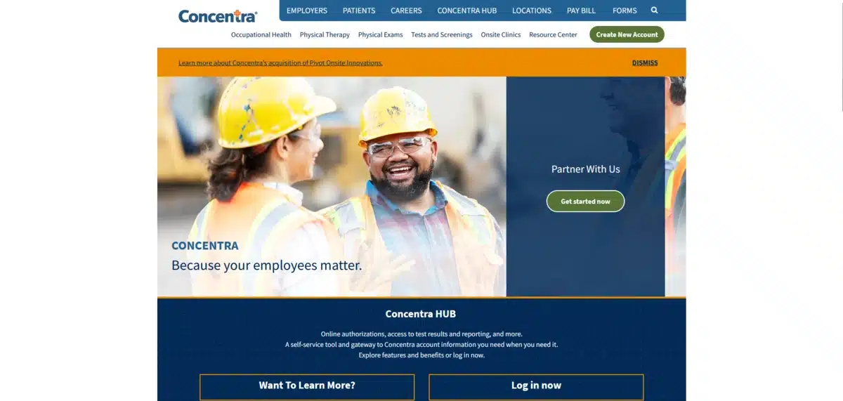 Concentra website explaining what they offer