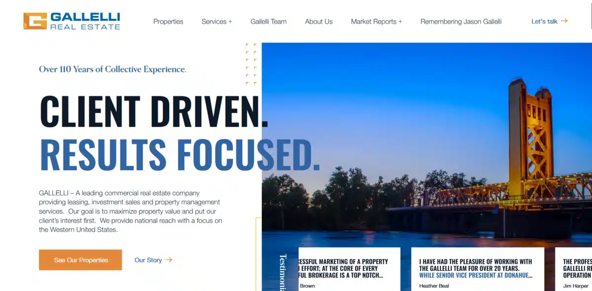 Gallelli business website showing their latest client testimonies