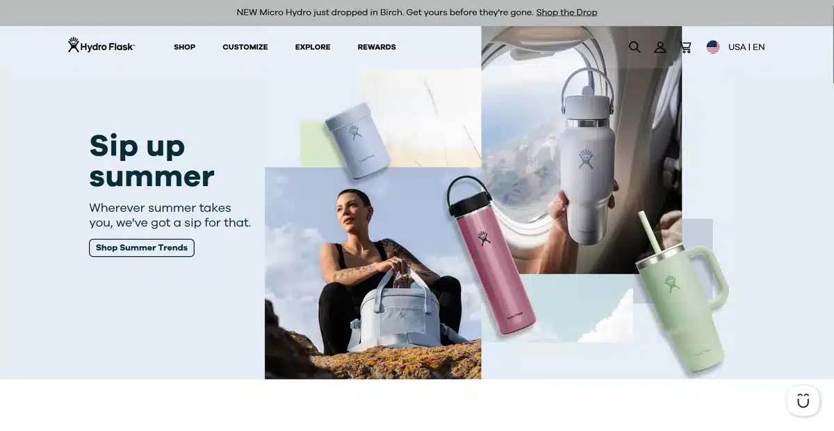 Hydro Flask business website showing their latest products