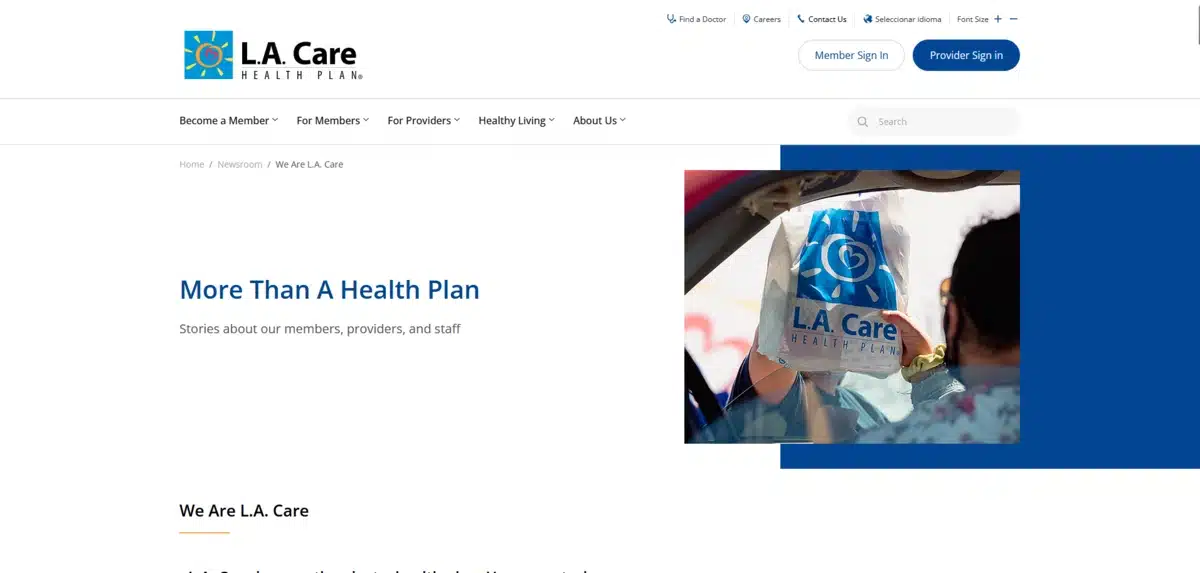 LA Care Health Care about me page explaining what they do and why they do it