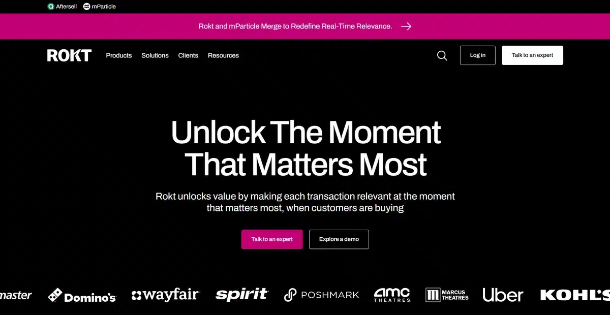 Rokt business website prompting users to learn more about their service 