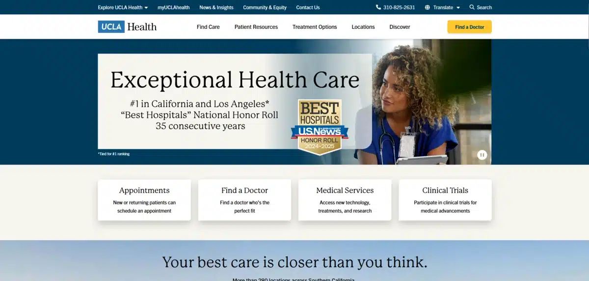 UCLA Health website showing why they are a healthcare standard in California